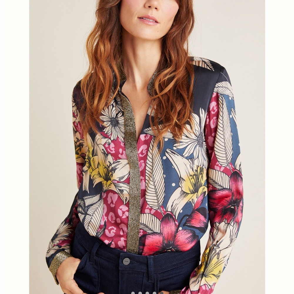 Pink Button Down Blouse with Dress Shirt Collar